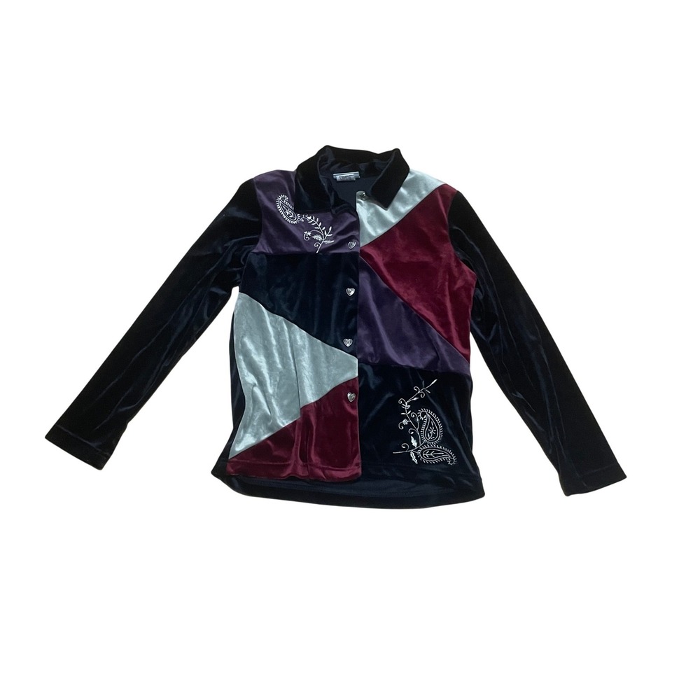 VTG Blair Velvet Patchwork Heart Button‎ Down Shacket Paisley Embroidery Whimsy